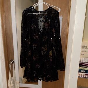 Free People Black Sequin Long Sleeve Dress